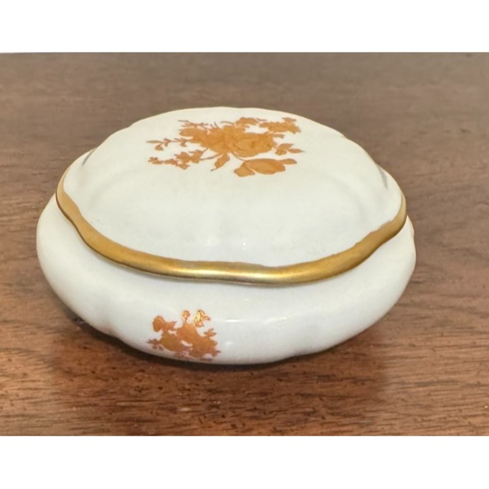 Vintage Limoges France Porcelain Gold Rose Floral Dresser Trinket Box 3" w